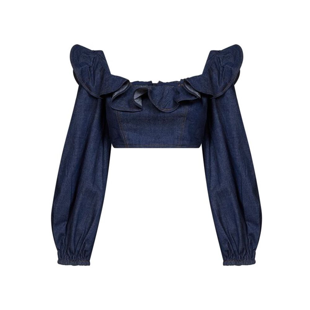Zimmermann Women Ink Denim Aster Cropped Frill Top
